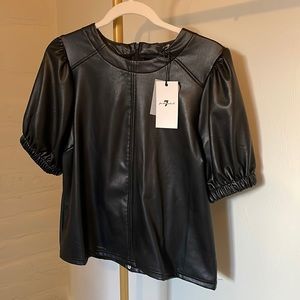 NWT: 7 for all mankind leather puff sleeve top
